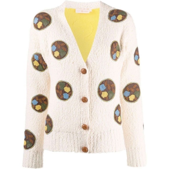 Tory Burch Rare Floral Crochet Patch Chunky Cardigan - Picture 2 of 11